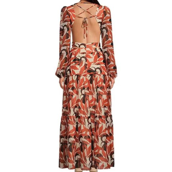 Gianni Bini Lillian Maxi Dress Size 12 Copper Palm Print Tiered Cut Out NEW - Picture 4 of 11